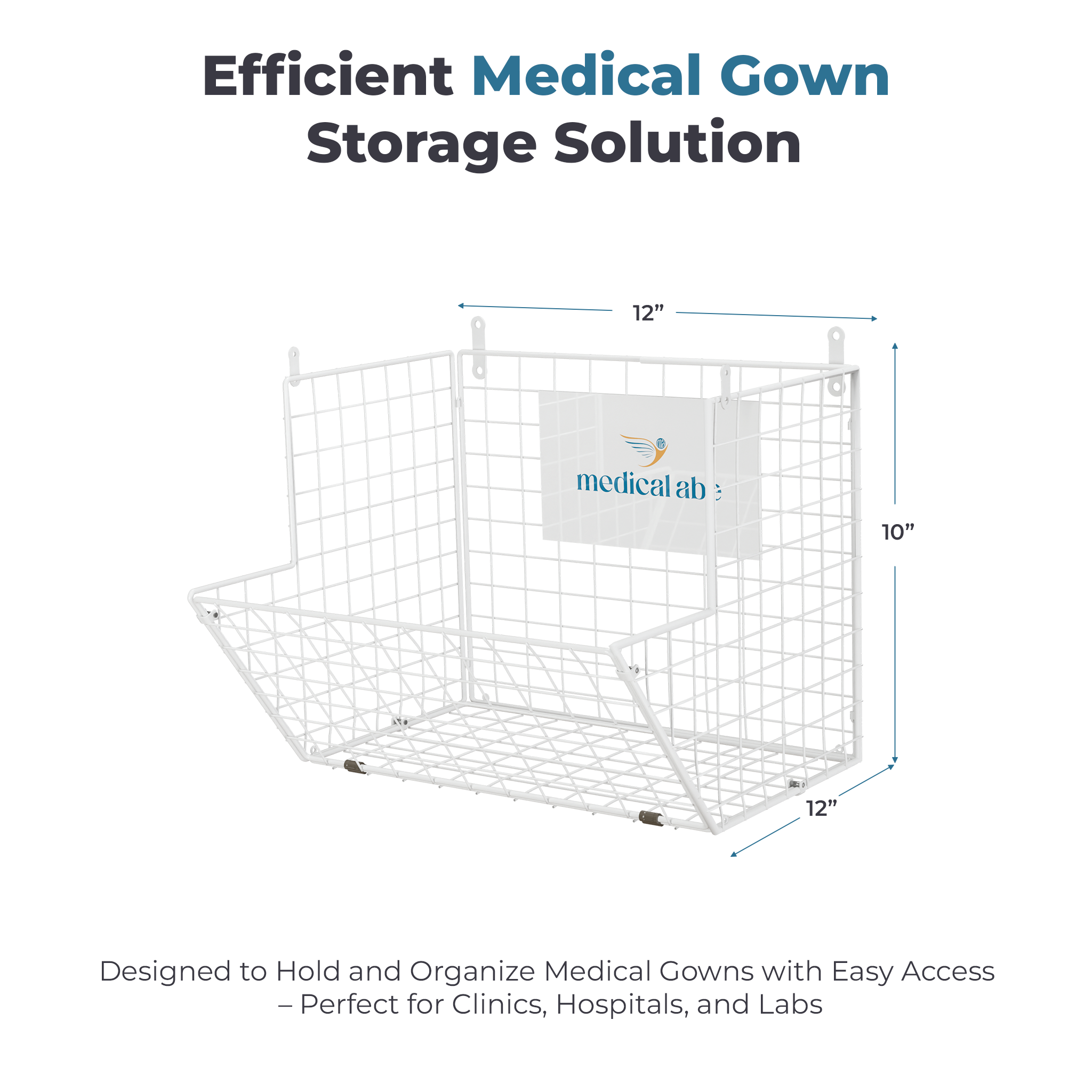 "Protective Wear Dispenser, Isolation Gowns Dispenser, Medical Gown Holder, Wall Mounted gown storage, Metal, Wire Basket, 12"x12"x10" Durable & Space-Saving, Holds up to 20 Gowns"