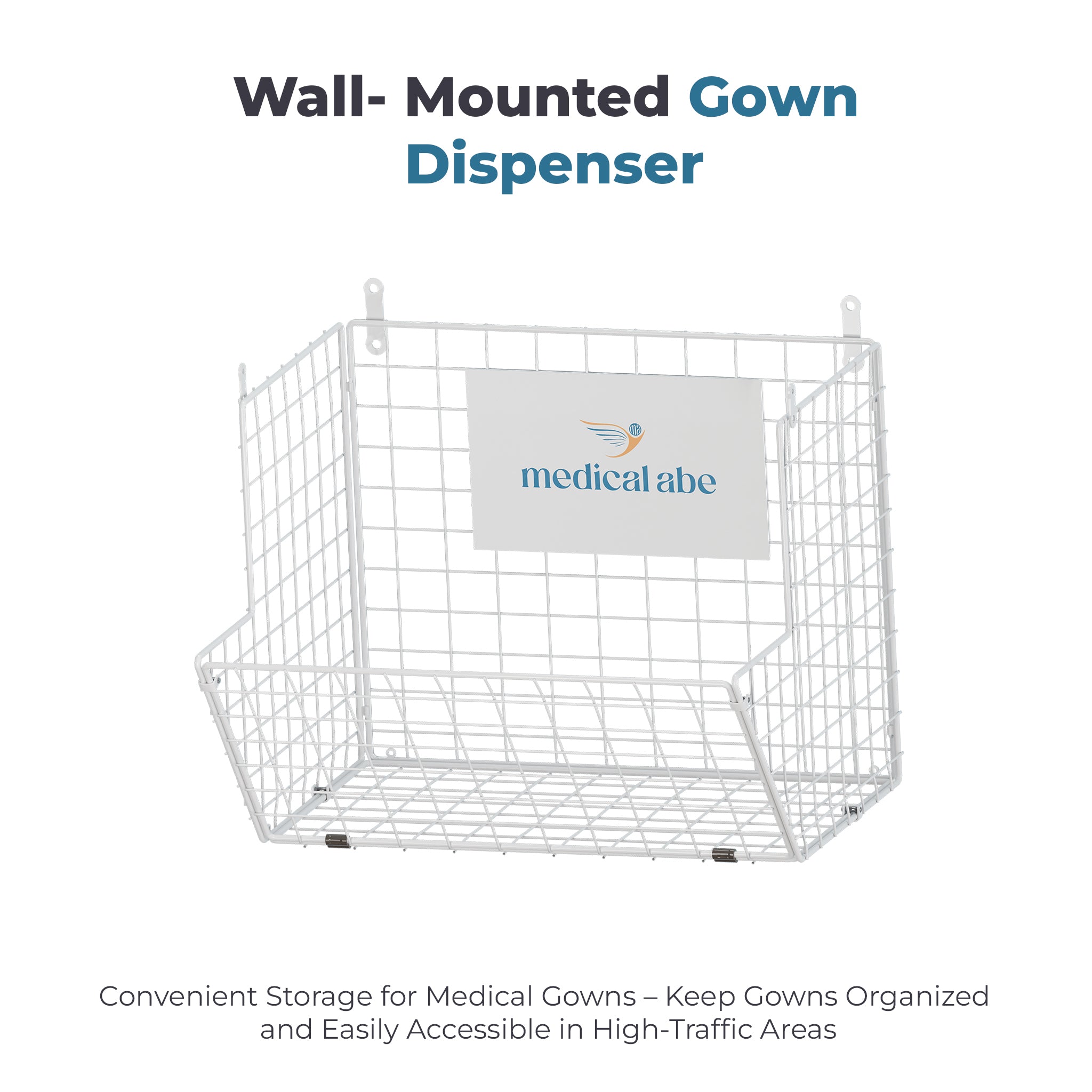 "Protective Wear Dispenser, Isolation Gowns Dispenser, Medical Gown Holder, Wall Mounted gown storage, Metal, Wire Basket, 12"x12"x10" Durable & Space-Saving, Holds up to 20 Gowns"